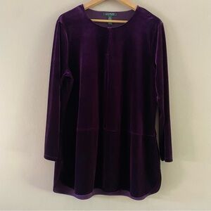 Lauren Ralph Lauren Women’s Purple Velour Keyhole Long Sleeve Tunic Top Size XL